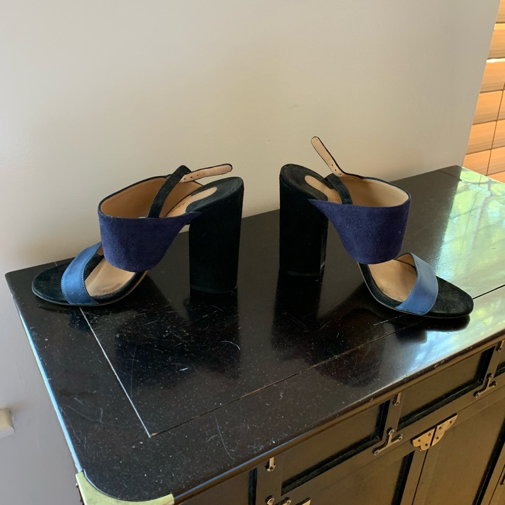 Salvatore Ferragamo Blue and Black Suede Block Heels Size 8.5